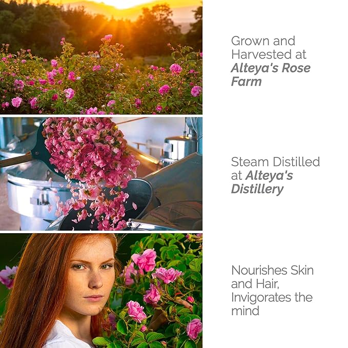 Alteya Organics Rose Water USDA Certified Organic Facial Toner, 8.5 Fl Oz/250mL Pure Bulgarian Rosa Damascena Flower Water, Award-Winning Moisturizer BPA-Free Bottle with Reducer