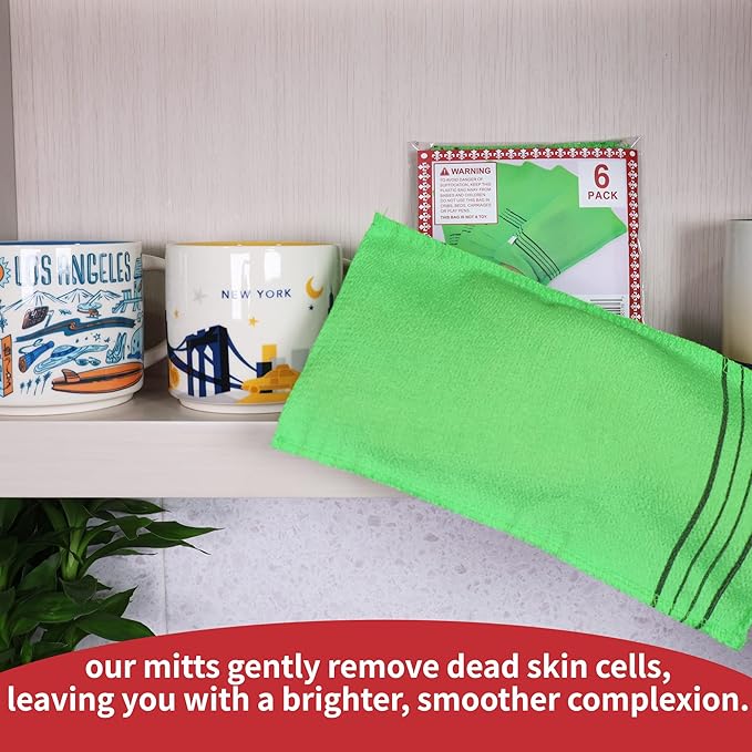 etreetowel Extra Large Size 9.9" x 5.5" (6 PCs) Korean Asian Exfoliating Bath Washcloths Mitt Scrub for Body washcloth Glove Viscose Rayon Towel for Soft Skin Korea Made