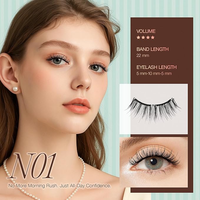 LASHVIEW Upgrade Magnetic Eyelashes with Applicator, Reusable Soft Magnetic Lashes Natural Look with 0.17mm Ultra-Thin Magnets No Glue Needed Easy to Wear and Remove-N01