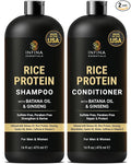 INFINA ESSENTIALS Rice Water Shampoo and Conditioner Set | 16 fl oz Each | with Batana Oil & Ginseng | Rice Shampoo for Repairing Damaged Hair | Strengthening & Thickening Formula | Made in USA