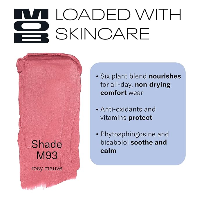 MOB Beauty Soft Matte Lipstick, M93 Rosy Mauve, Long Lasting, Weightless Blurring Lip Color Infused with Skincare, Vegan, Silicone-Free, Cruelty Free