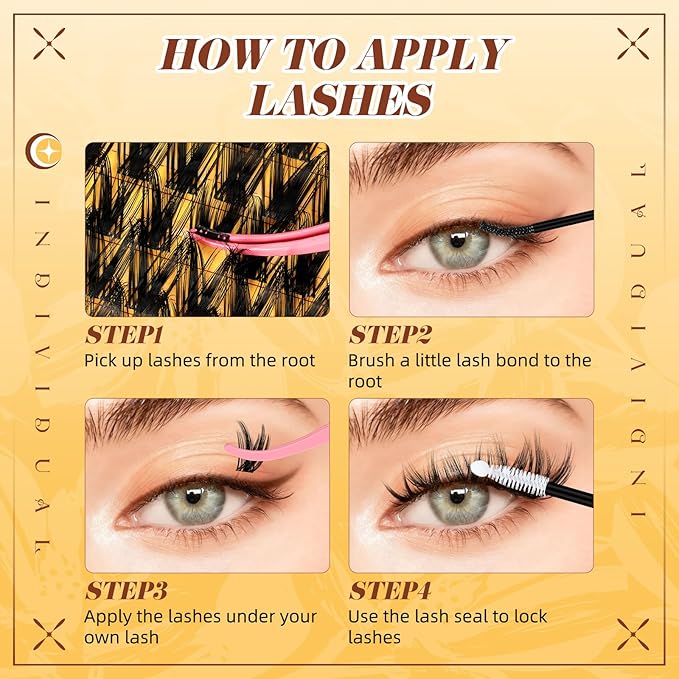 QUEWEL Lash Clusters Kit, 144PCS Natural Lash Custers with Lash Bond and Seal, C Curl Wispy Cluster Lashes Natural Look with Thin Band Easy to use for Beginners (DJ-FD-F)