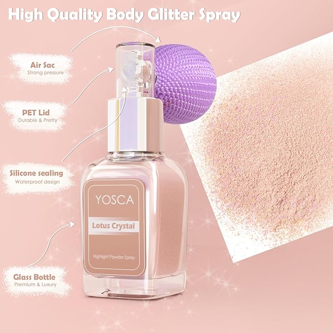Highlighter Powder Spray, 20ML Cosmetic Grade High Gloss Body Shimmer Powder Fairy Dust Highlighter Sparkle Face Makeup Setting Magic Diamond Glitter Spray Shimmer Face Body Skin Hair Clothes