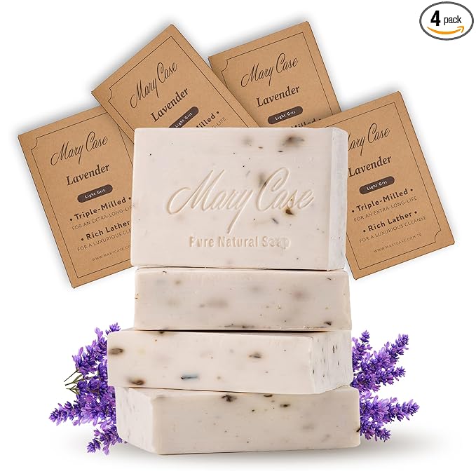 Mary Case Lavender Bar Soap Set of 4 | Natural Soap with Olive, Coconut & Oils + Dried Flowers | Vegan Bath Soap for Men & Women | Gentle Cleansing & Hydrating Skin
