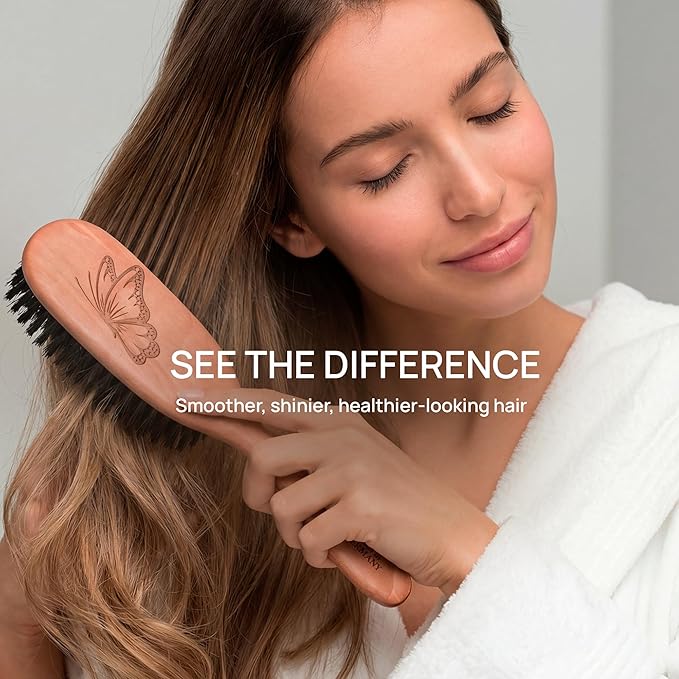 100% Pure Calcutta Boar Bristle Hairbrush for Natural Healthy Hair, Stiff Bristle, Made in Germany's Black Forest