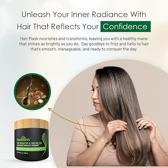 Herbishh Argan Hair Mask-Deep Conditioning & Hydration For Healthier Looking Hair for very Dry, Weak, Stressed Out Hair, No Silicones, No Sulphates, No Parabens (8.45 fl oz)