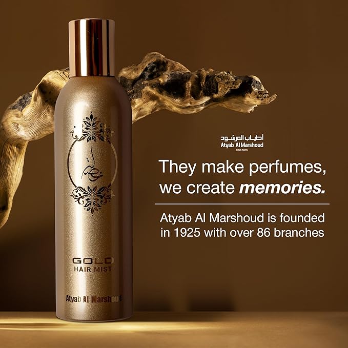 ATYAB AL MARSHOUD Khisla Gold Hair Mist Perfume 125ml - Lightweight and Long-Lasting Hair Perfume for Women with Oud, Jasmine & Vanilla, Luxurious Fragrance Spray