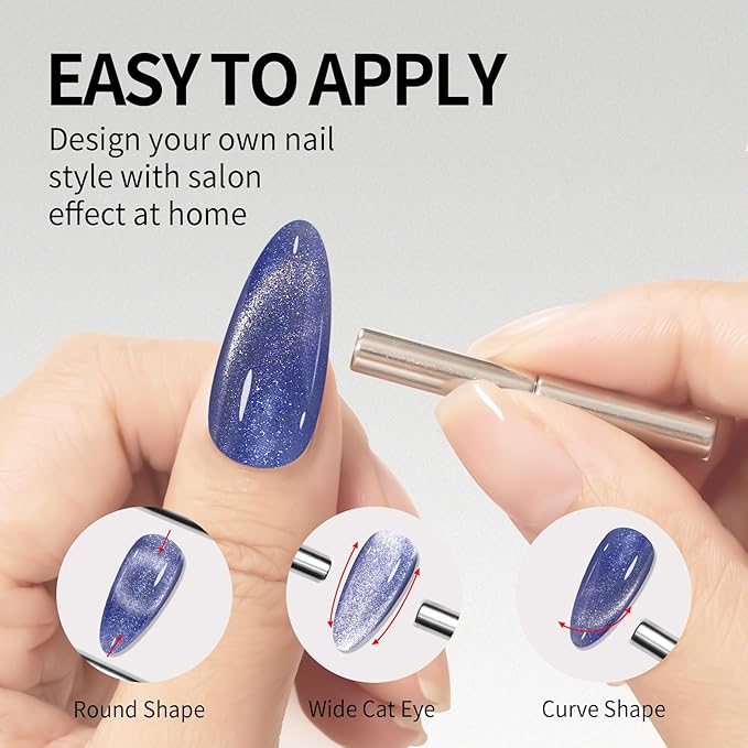 MAYCHAO 15ML Cat Eye Gel Nail Polish 1Pc Blue Shimmer Nail Polish with Magnet Soak off Holographic Magnetic Gel Polish for Nail Art Manicure Salon DIY at Home, 0.5 OZ