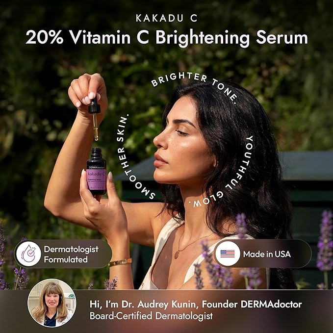 DERMAdoctor Vitamin C Serum For Face 20% Vitamin C, Vitamin-E, Ferulic Acid, Ascorbic Acid Concentrated Dermatologist-Formulated Anti Aging Face Serum, Hydrating & Discoloration - 1.0 fl oz