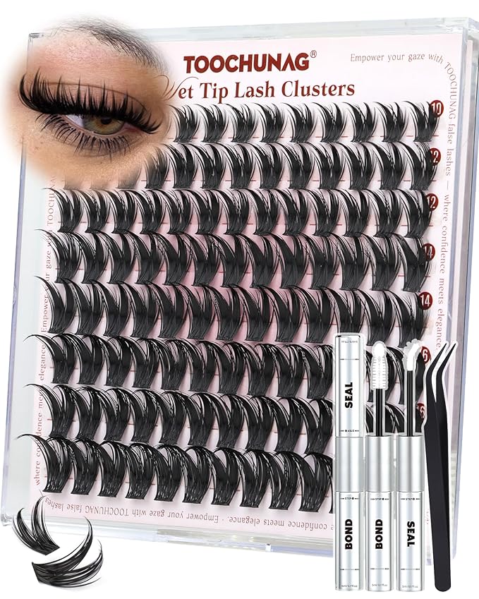 TOOCHUNAG Manga Lash Clusters Kit Bunny Eyelashes Clusters 10-18mm Volume Spiky DIY Cluster Lashes Extension Kit with White Lash Bond and Seal D Curly Baddie Anime Eye Cluster Eyelash Extensions