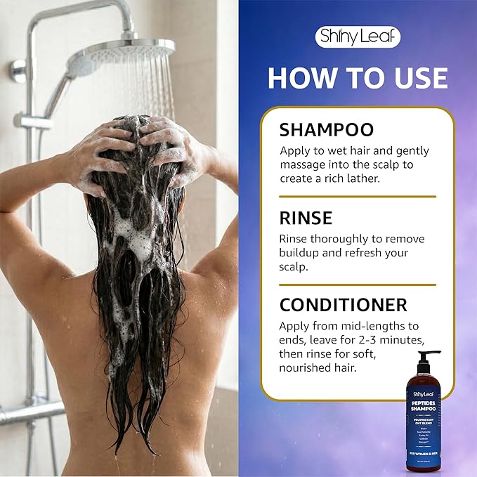 Shiny Leaf Peptide Shampoo for Hair Thinning - DHT Blocker with Biotin, Caffeine & Saw Palmetto - Sulfate Free Thickening Formula for Women & Men, Color Safe Shampoo for All Hair Types, 16 fl oz