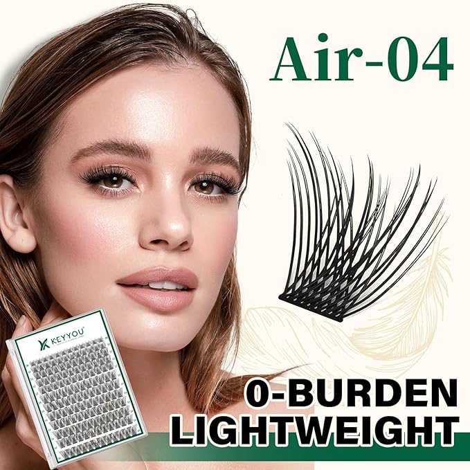 KEYYOU Lash Clusters 144pcs Individual D Curl 14mm Air Touch Cluster Lashes Super Lightweight Soft Wispy Comfortable Easy DIY at Home