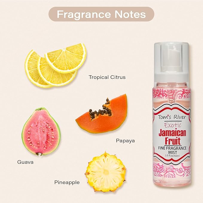 Tom's River Fine Fragrance Body & Hair Mist | Jamaican Fruit Scented (Pack of 3) | For Daily Use | Travel-Friendly | 2 fl oz/ 60ml per Bottle (Pack of 3, Jamaican Fruit)