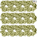 12 Pcs Satin Silk Scrunchies Soft Ties Fashion Bands Hair Bow Ropes Elastic Bracelet Ponytail Holders Hair Accessories for Women and Girls (4.5 Inch, Olive Green)