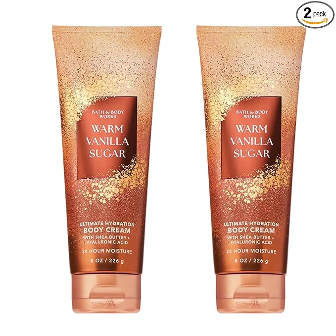 Bath & Body Works Warm Vanilla Sugar Body Cream, Ultimate Hydration Moisturizer with Shea Butter & Hyaluronic Acid for Dry Skin, Sparkling Sugar and Sweet Vanilla Scent, 8 oz - 2 Pack