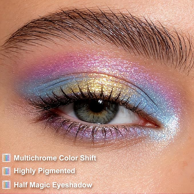 Afflano Iridescent Multichrome Eyeshadow, Single Rainbow Eyeshadow Trio Pressed Pigment, Holographic Gold-Blue-Purple Color Shift Duo Chrome Glitter Eye Shadow Makeup, Color Change shimmer Effect,#6