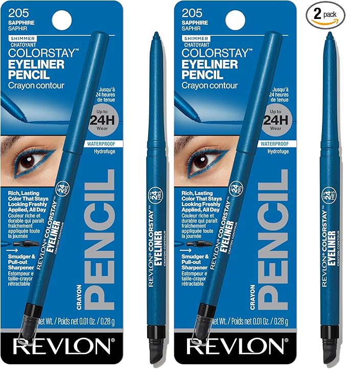 REVLON ColorStay Pencil Waterproof Eyeliner, Smudge-Proof, Eye Makeup with Built-In Sharpener, Packaging May Vary, 205 Sapphire, 0.01 oz (Pack of 2)