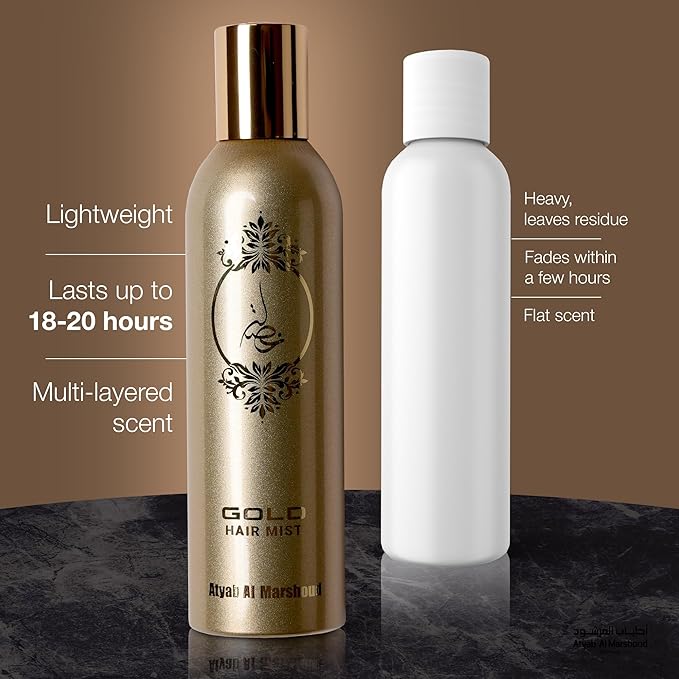ATYAB AL MARSHOUD Khisla Gold Hair Mist Perfume 125ml - Lightweight and Long-Lasting Hair Perfume for Women with Oud, Jasmine & Vanilla, Luxurious Fragrance Spray