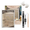 JMS&JMS Brown Venus Lash Clusters Kit, Velour Lash Clusters Wispy Natural Invisible Band Lash Extension Kit with Waterproof White Glue DIY at Home(Brown-Venus-C-8-18MIX)