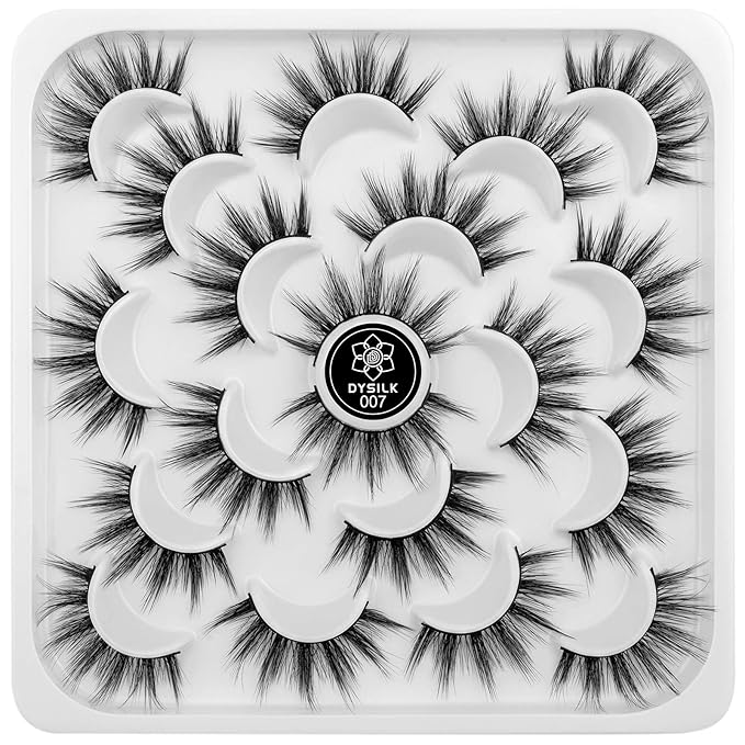 DYSILK Mink Lashes Fluffy Eyelashes - Fluffy Lashes 10 Pairs 6D Wispy Lashes Eye Lashes Pack Lashes Natural Look Reusable Mink False Eyelashes Wispy Fluffy Cat Eye Lashes | 17mm