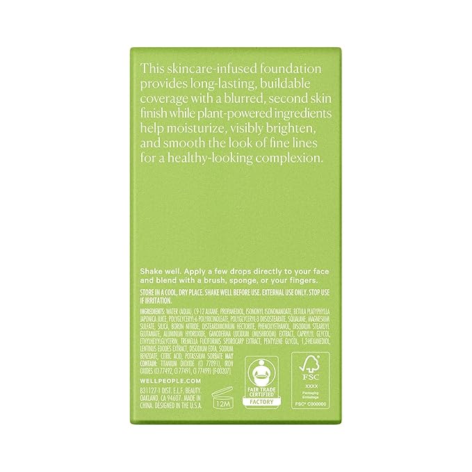 Well People Skinforia Serum Foundation, Lightweight Tinted Formula Hydrates, Smooths, and Evens Skin Tone with Birch Sap and Mushroom Complex, Long-Lasting, Natural Finish, 28 Medium Neutral