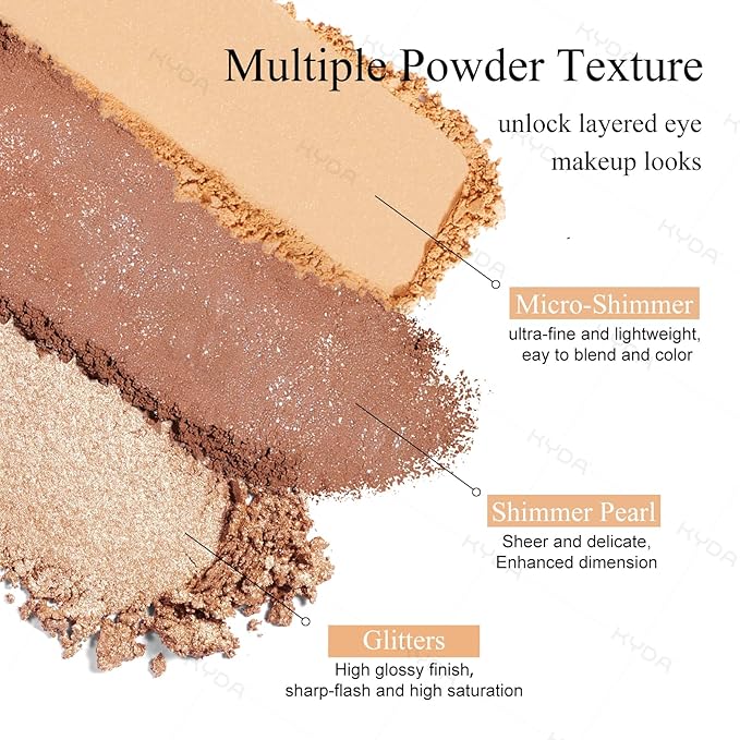KYDA 3 Colors Eyeshadow Plaette, Glitter Champagne Golden Brown Eyeshadow, Nude Beige Peach Creamy Eyes Shadow, Lasting High Pigmented Warm Tone Eye Shadow, Mini Eyes Glitter Pallet for All Skin