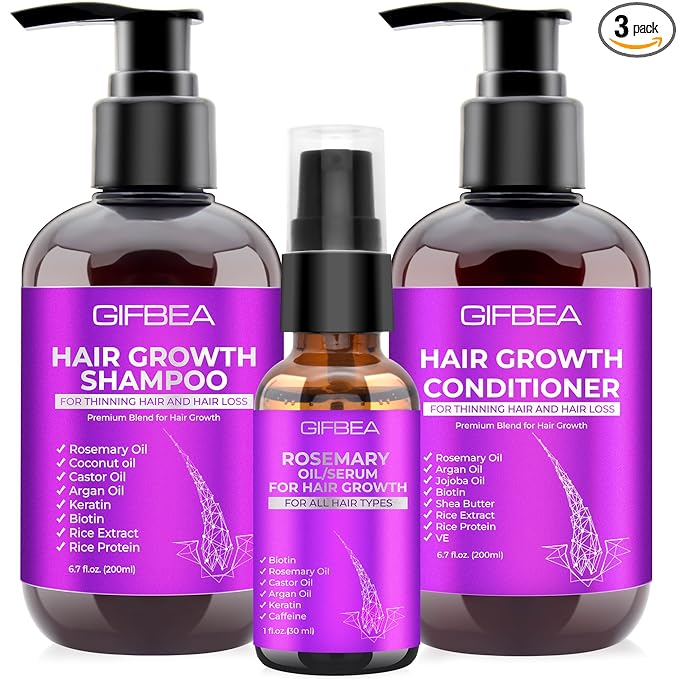 Hair Growth Shampoo and Conditioner Set With Rosemary, Biotin, Argan, and Castor Oils for Thinning, Damaged, Curly Hair