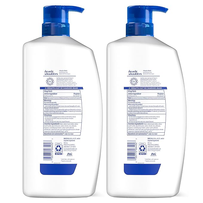 Head & Shoulders Anti-Dandruff Shampoo with 1% Pyrithione Zinc, Classic Clean Shampoo Twin Pack, Daily Use, Flake Control, Scalp Care, Color-Safe, Deep Clean, 32.1 fl oz Each