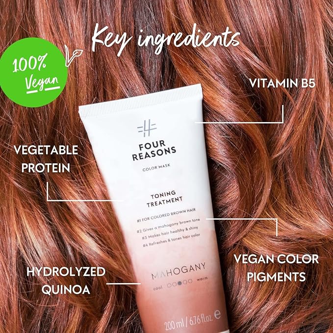 FOUR REASONS Color Mask, Mahogany (27 Colors) – Hair Gloss & Color Depositing Conditioner – Semi Permanent Hair Toner for Color-Treated Hair Color For Women – Vegan & Cruelty-Free – 6.76 fl oz