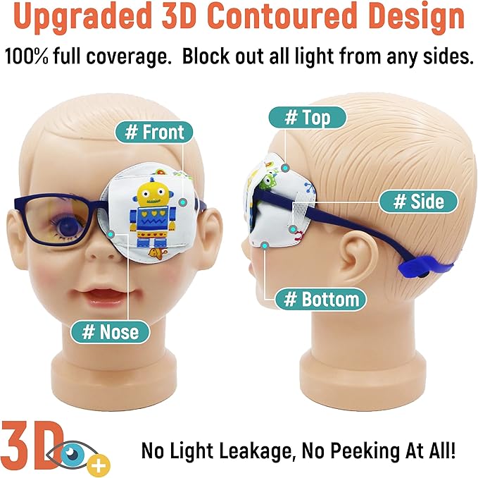 Astropic 3D Cotton & Silk Eye Patch for Kids | Boys Eye Patch for Glasses | Medical Eyepatch for Children with Lazy Eye (Yellow Robot, Left Eye)