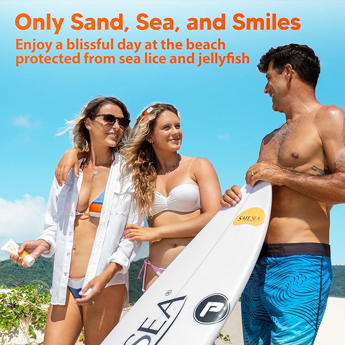 Safe Sea Jellyfish Sting-Blocking Sunscreen, SPF 50+ Lotion 4oz, Waterproof, Biodegradable – Body and Face Sunscreen, Anti-Jellyfish and Sea-Lice sting protection.