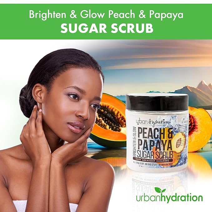 Urban Hydration Peach & Papaya Sugar Body Scrub – Exfoliating Body Scrub for Men and Women, Nourishes Skin, Removes Dead Skin Cells, Helps Reduce Dark Spots & Improve Texture – 8.5 oz