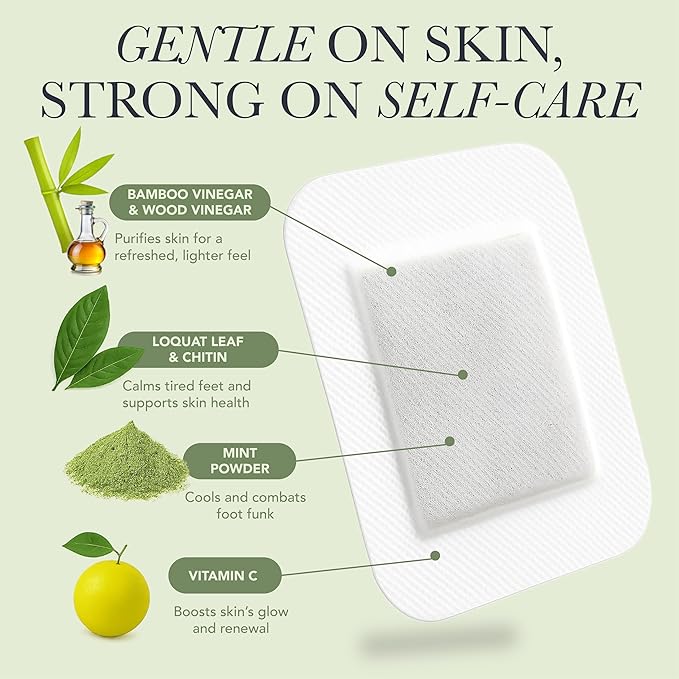 Ballotte Deep Cleansing Foot Pads - Soothe Your Sole While You Sleep, Revitalizing Foot Patches with Bamboo Vinegar, Mint & Vitamin C, Adhesive Feet Pads for Men & Women, 10 Count
