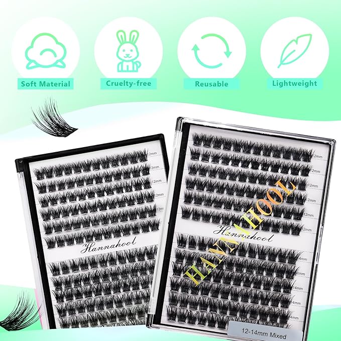 12rows-Large Tray Mixed 8-10-12-14-16mm/Mixed 14-15-16mm/Mixed14mm-16mm/Mixed 18-20mm Wide Stem Individual False Eyelashes Dramatic Black Cluster Eyelashes (mixed 10-12mm)