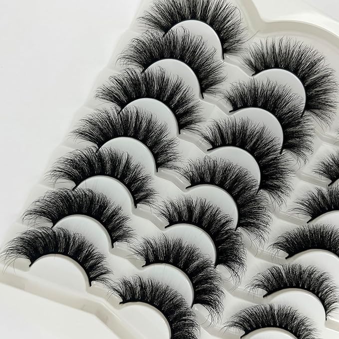 Cat Eye Lashes Fluffy Soft Faux Mink Full Strip Lashes Pack, C Curl Cateye Fake Eyelashes Natural Look, Wispy False Eyelashes Pack 2 Styles