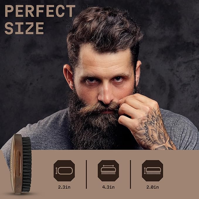 Striking Viking Beard Brush for Men - 4.3 in Beech Wood Handle, Brown - Boar Bristle Beard Brush & Grooming Brush - Travel Size Pocket Groomer