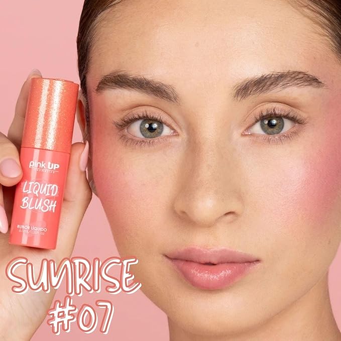 PINK UP | Liquid Blush | Long-Lasting Liquid Blush | Non-Greasy | Highly Pigmented | Suitable for All Skin Types | Matte Colors | Subtle Shimmer Highlights | Shade: Sunrise| 6ml | Model PKLB07