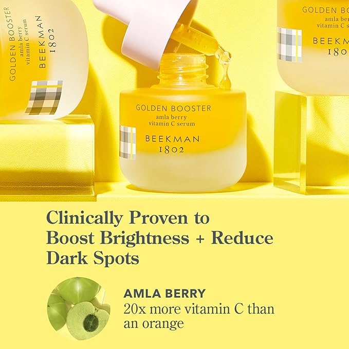 Beekman 1802 Golden Booster Amla Berry Face Serum – Vitamin C Alternative Brightening Serum – Helps Even Tone & Reduce the Look of Dark Spots – Sensitive Skin Safe – 0.5 fl oz