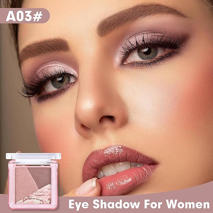 Eyeshadow Palette-Mini 3-in-1 Eye Shadow Powder Palettes Makeup-Matte&Shimmer Baked Eye Shadow for Women，paleta de sombras de ojos，Buildable Smooth Silky Waterproof for Daily Looks，03Mauve Dusty Rose
