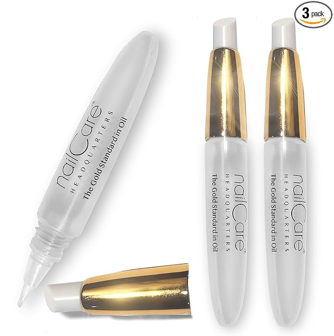 Nail Care Headquarters Refillable Empty Squeeze Cuticle Pens, perfect for holding Simply Pure Nail & Cuticle Oil - Gold Cap 3 Pack