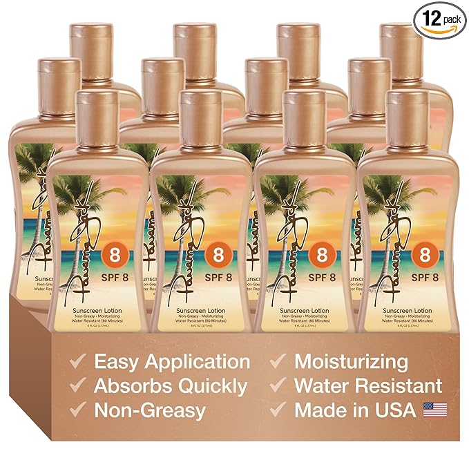 Panama Jack Sunscreen Tanning Lotion - SPF 8, PABA, Paraben, Gluten & Cruelty Free, Antioxidant Moisturizing Formula, 6 FL OZ (Pack of 12)