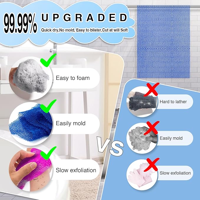 4 Pieces African Net Sponge – Premium African Net Sponge for Deep Exfoliation Quick-Dry and Reusable Mesh for Smooth Skin(Brown, Blue, Purple,Grey)