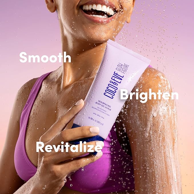 Coco & Eve Resurfacing Body Gel Scrub - Exfoliating Scrub with AHA, BHA for Smoothing, Brightening and Pre-Tan Prep. Improves Dry, Textured Skin, Uneven Tone. Suitable for Sensitive Skin (5.75 fl oz)