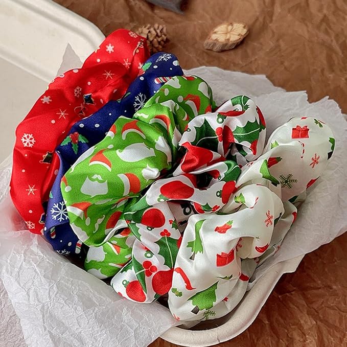12Pcs Valentine's Hair Accessories for Women Teens Girls Kids, No Damage Satin Hair Scrunchies Red Green White Soft Hair Ties Thick/Thin Ponytail Holders, Party Holiday Stocking Stuffers Gift,BlueZOO
