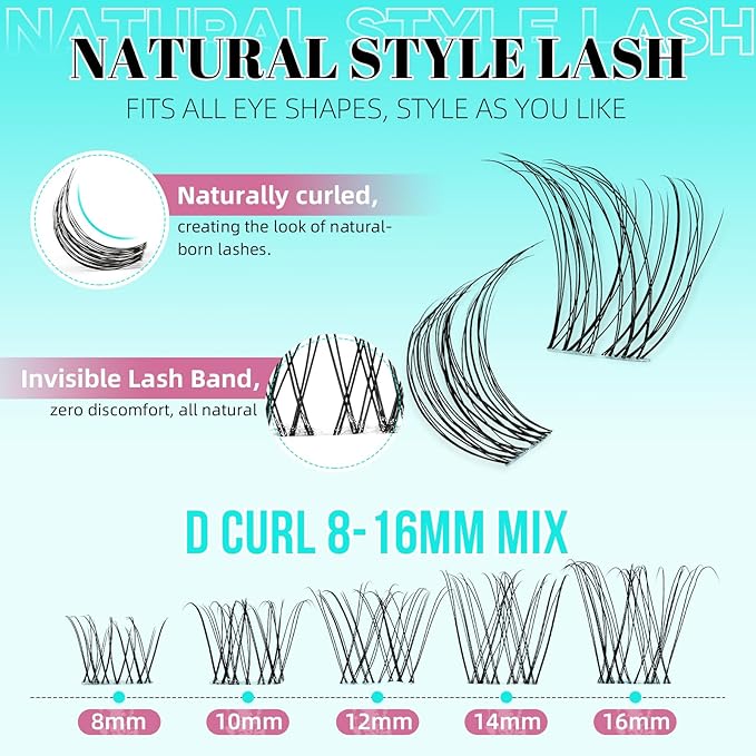 Lash Clusters Kit,160pcs Natural Eyelash Extension with Lash Bond and Seal Waterproof,Remover For Lashes Cluster,Lash Applicator Tool For False Eyelashes Extensions At Home(Lavendy,Kit)