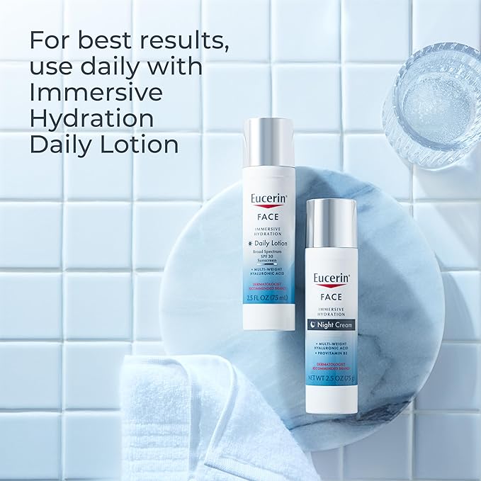 Eucerin Face Immersive Hydration Night Cream with Hyaluronic Acid and Provitamin B5, Ultra-Lightweight Face Moisturizer Smooths Fines Lines and Wrinkles, 2.5 Oz Bottle