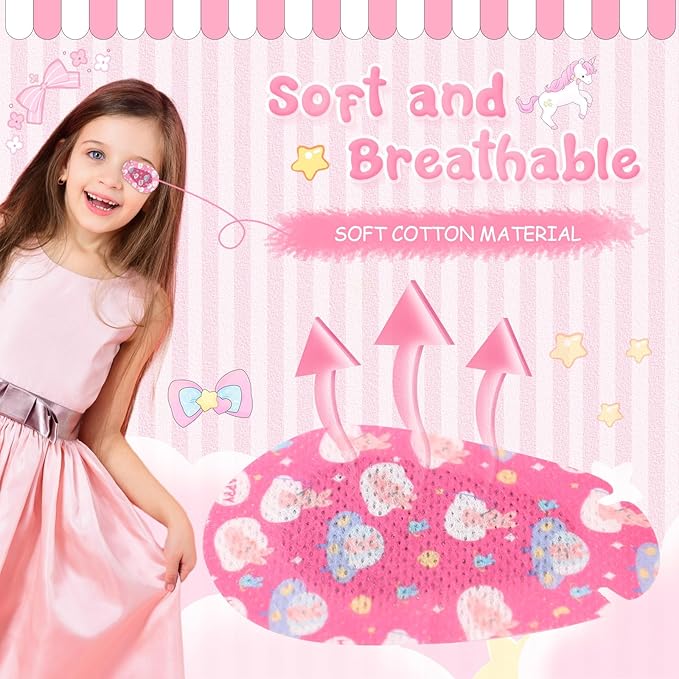 Copkim 100 Pcs Adhesive Eye Patches for Kids Girls Cute Toddler Eye Patch Bulk Colorful Breathable Cartoon Lazy Patch for Children Baby Light Blocking, 20 Styles, 3 x 2 Inches (Patterned)