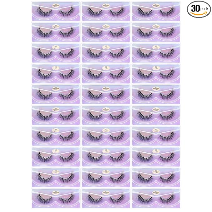 FARRED Wholesale Faux Mink Lashes 30 Pairs 3D A01 Medium Length Vegan Eyelashes Fluffy Volume Strip Lashes Bulk Fake Mixed Natural Look 3D False Eyelashes (3D A01)