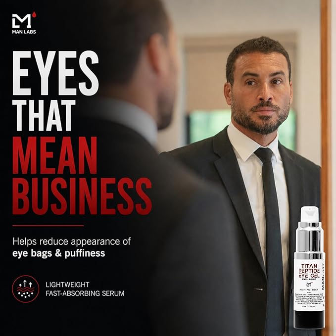 Man Labs Titan Peptide Cooling Eye Serum – Mens Eye Cream – Anti-Aging Bags & Dark Circle – Appearance of Under Eye Bags Treatment for Men, Puffy Eyes Treatment Men –Peptides, HA, DMAE, MSM –Unscented