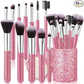 Nuogo Pink 13 Pcs Rhinestone Makeup Brushes Set 12 Bling Crystal Professional Face Cosmetics Blending Liquid Foundation Powder Concealer Eye Shadows Make up Beauty Tool Glitter with 1 Holder